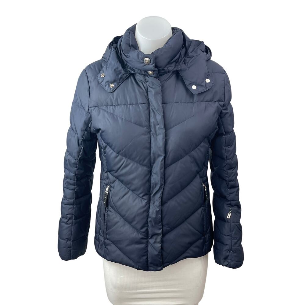 Bogner Women's Navy Blue Quilted Long Sleeve Hooded Padded Puffer Coat Jacket XL